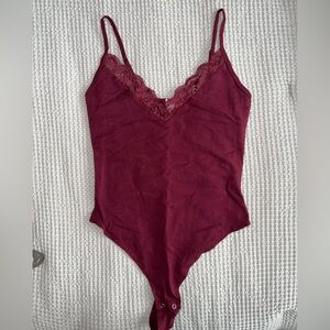 GARAGE burgundy lace trim bodysuit